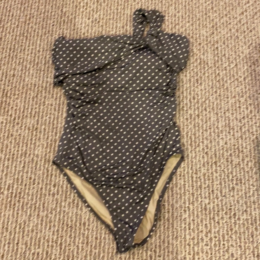 Garnet Hill one shoulder polka dot one piece EUC
